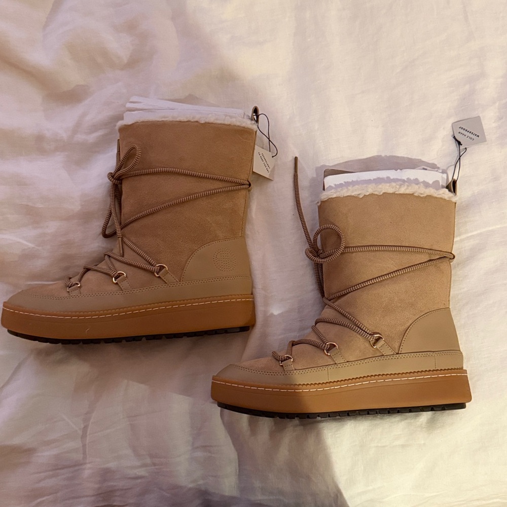 Cole Haan Tan Suede Shearling-Lined Winter Boots NWT 7.5 SNOW BOOTS